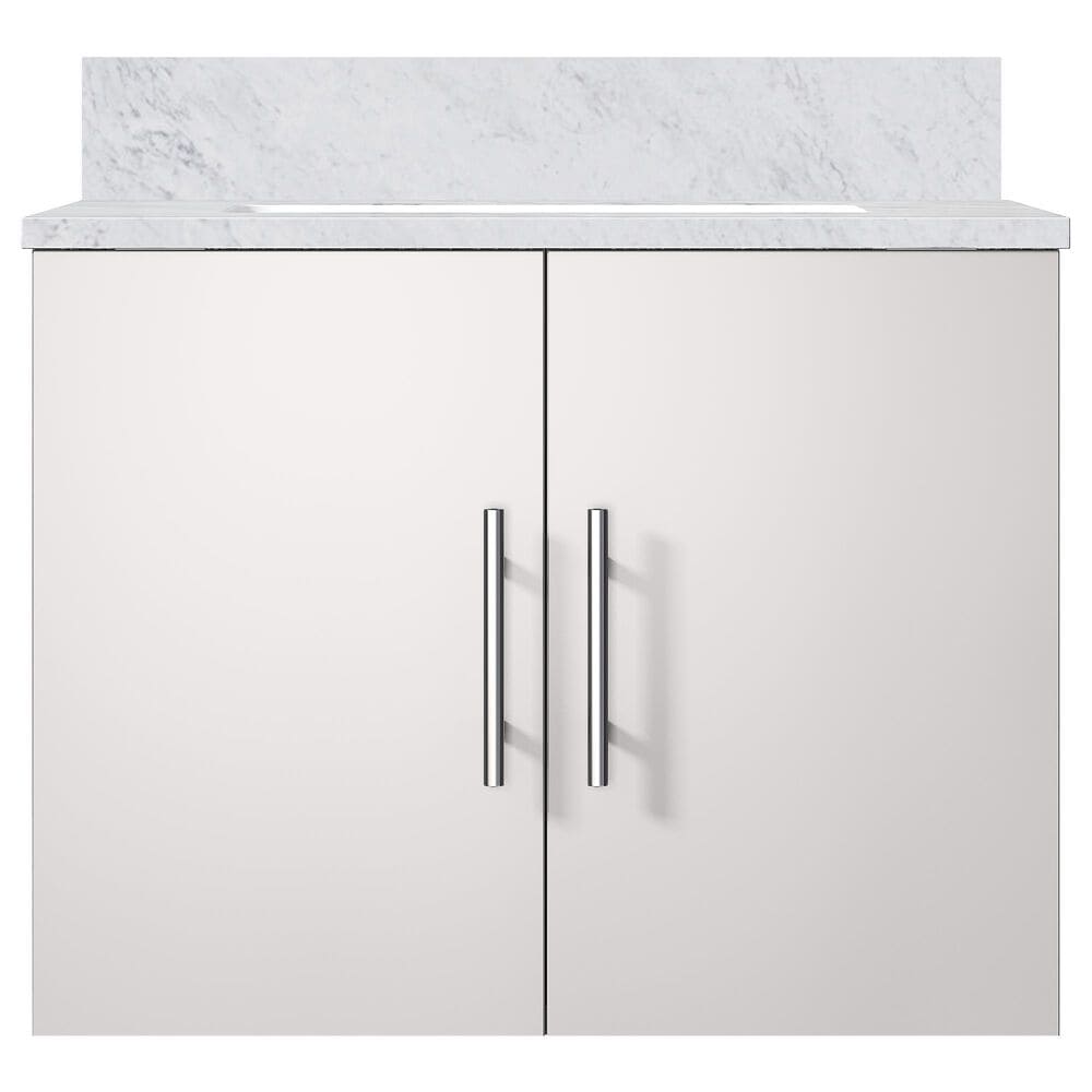 Lexora Home Geneva 24&quot; Single Bathroom Vanity in Glossy White with 2 cm White Carrara Marble Top and Rectangular Sink, , large