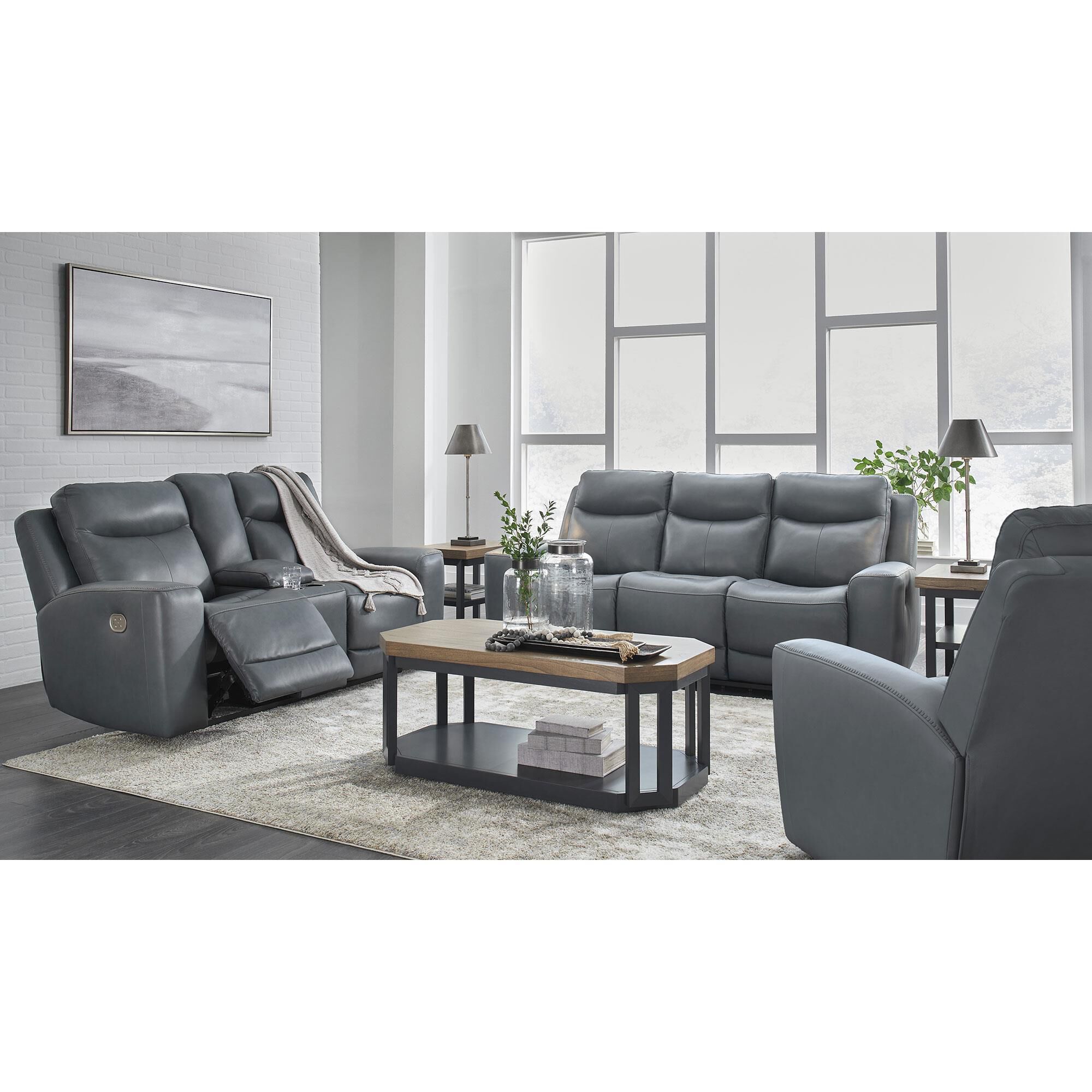 Signature Design by Ashley Mindanao Power Reclining Sofa in Steel NFM