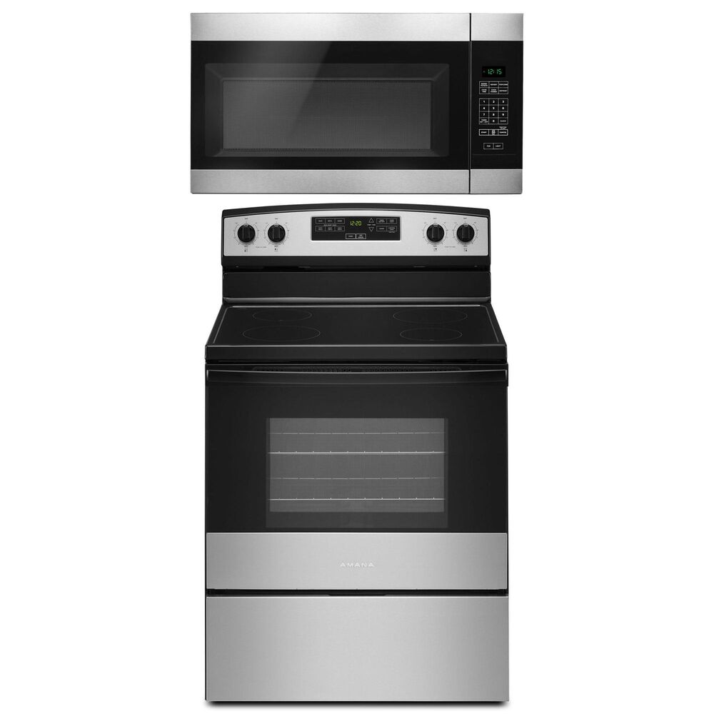 Amana 30" Electric Range with Extra-Large Oven Window & 1.6 Cu. Ft. Over-the-Range Microwave in Stainless Steel , , large