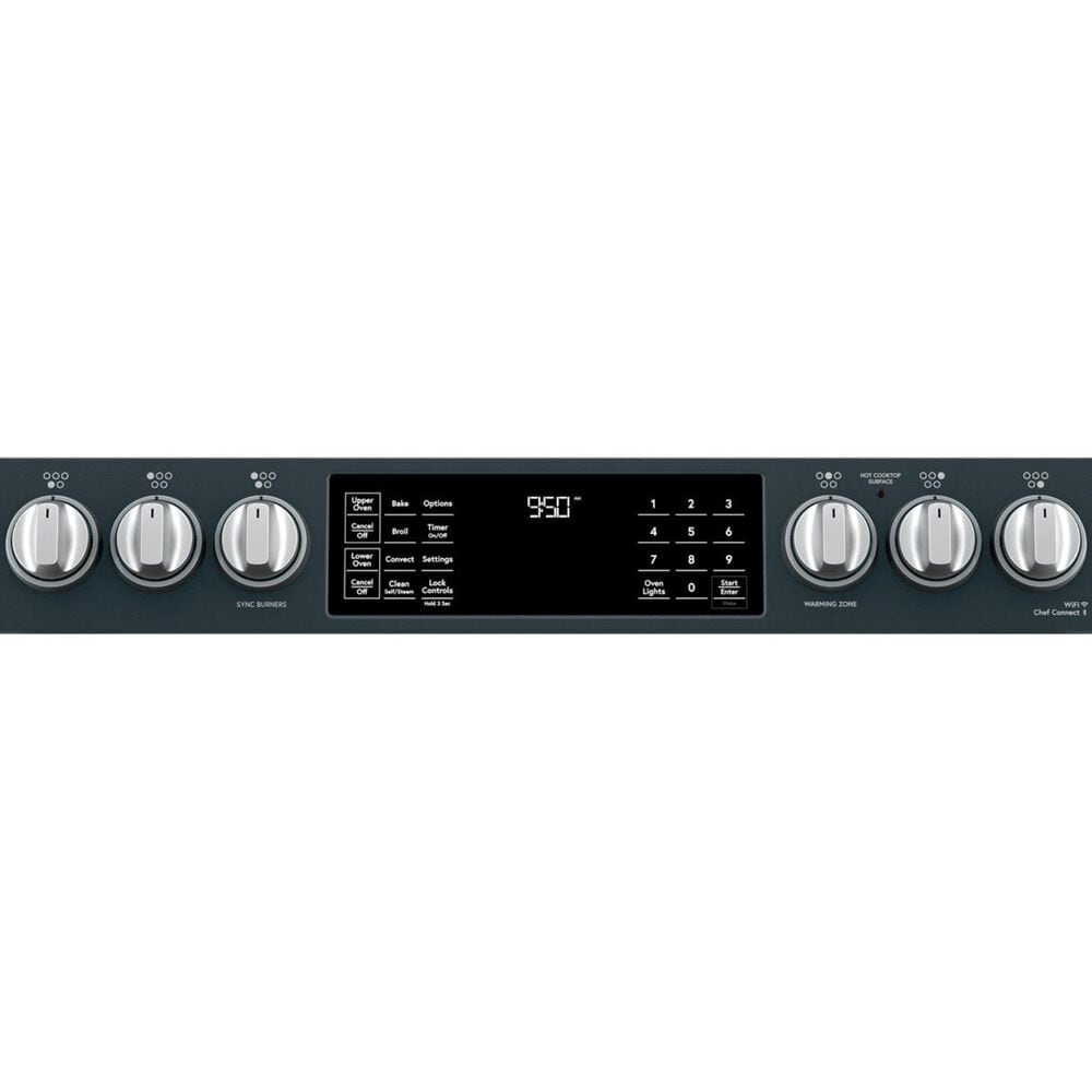 Cafe 30&quot; Slide-In Front Control Induction and Convection Double Oven Range in Matte Black With Brushed Stainless Handles and Control Knobs, , large