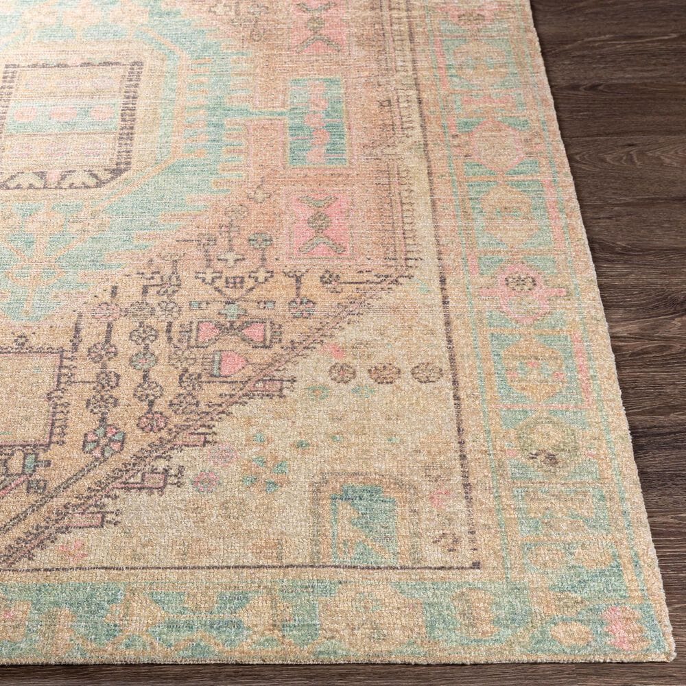 Surya Unique Dusty Pink, Wheat, Charcoal, Peach, Beige, Medium Green and Sage 2'6" x 4' Area Rug, , large