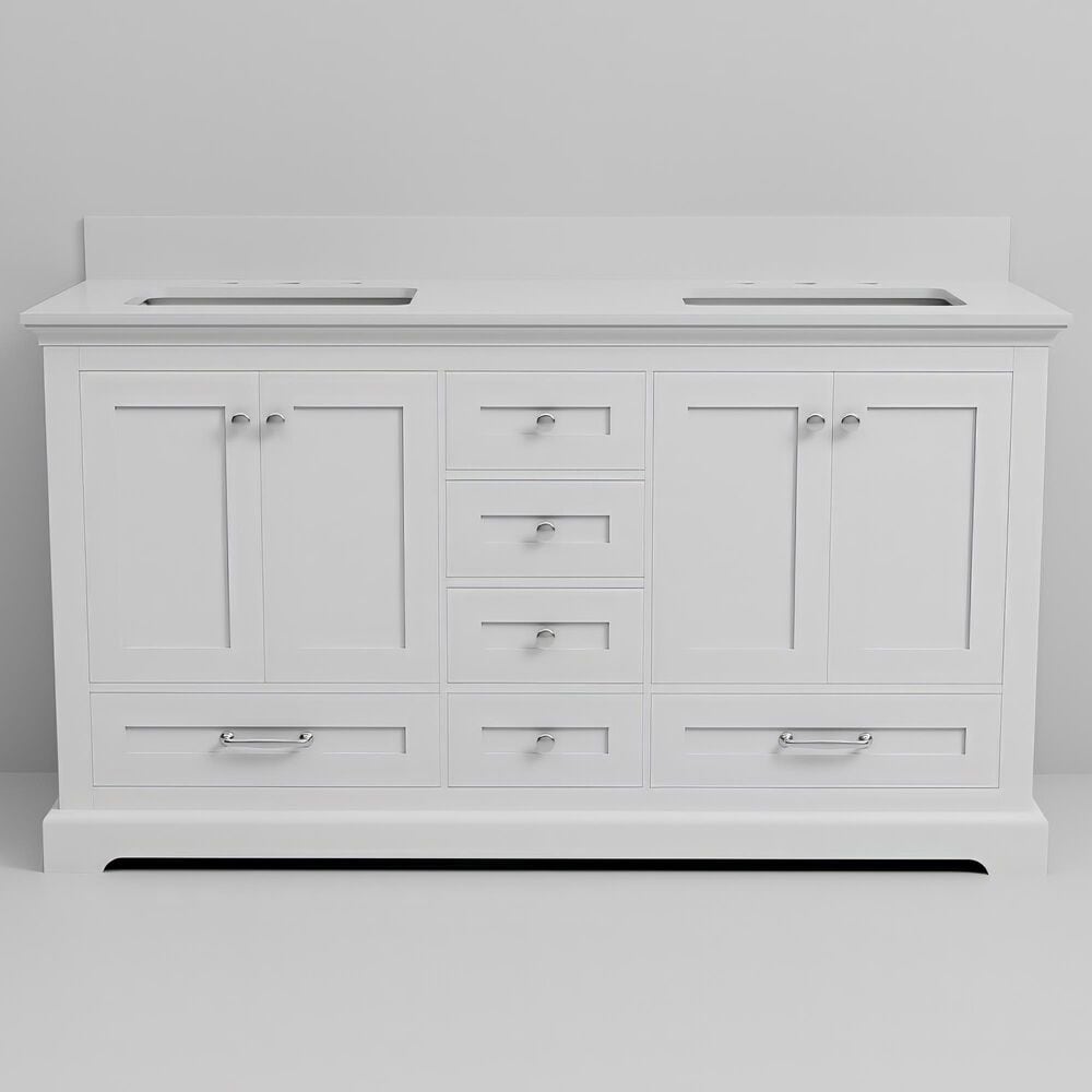 Lexora Home Dukes 60&quot; Double Bathroom Vanity in White with 2 cm White Cultured Marble Top and Rectangular Sinks, , large