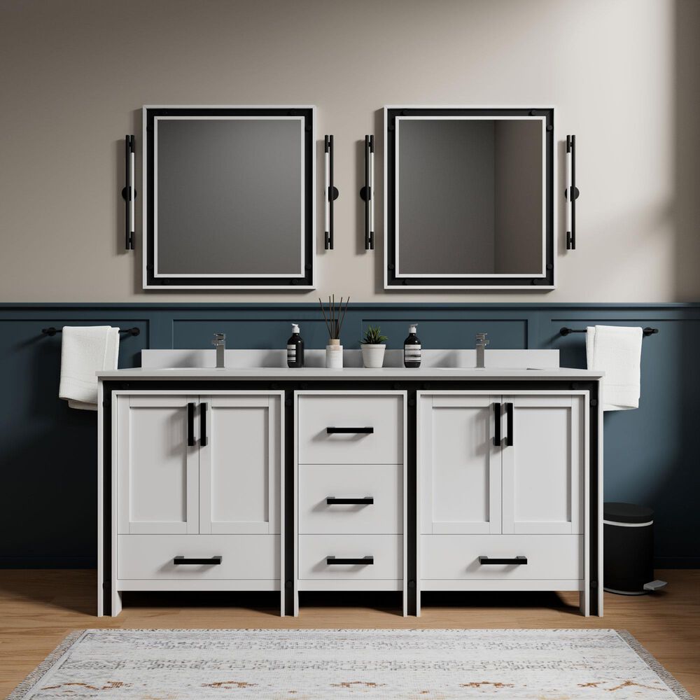 Lexora Home Ziva 72" Double Bathroom Vanity in White with 2 cm White Cultured Marble Top and Rectangular Sinks, , large