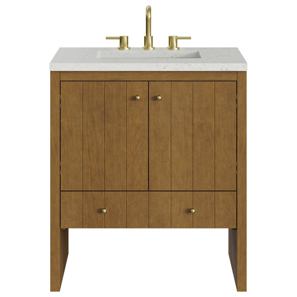 James Martin Hudson 30" Single Bathroom Vanity in Honey Oak with 3 cm Lime Delight Silestone Top and Rectangular Sink, , large