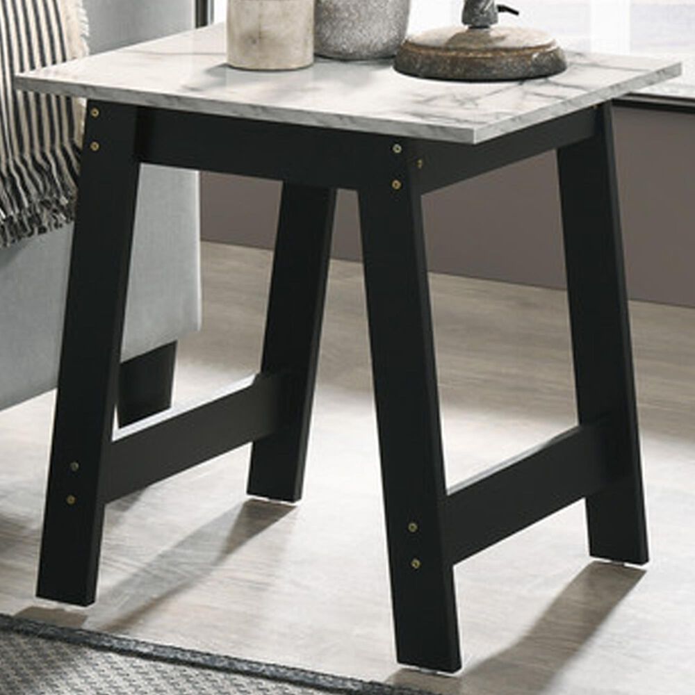 HOMLUX 19" End Table with Faux Marble Top in Black, , large