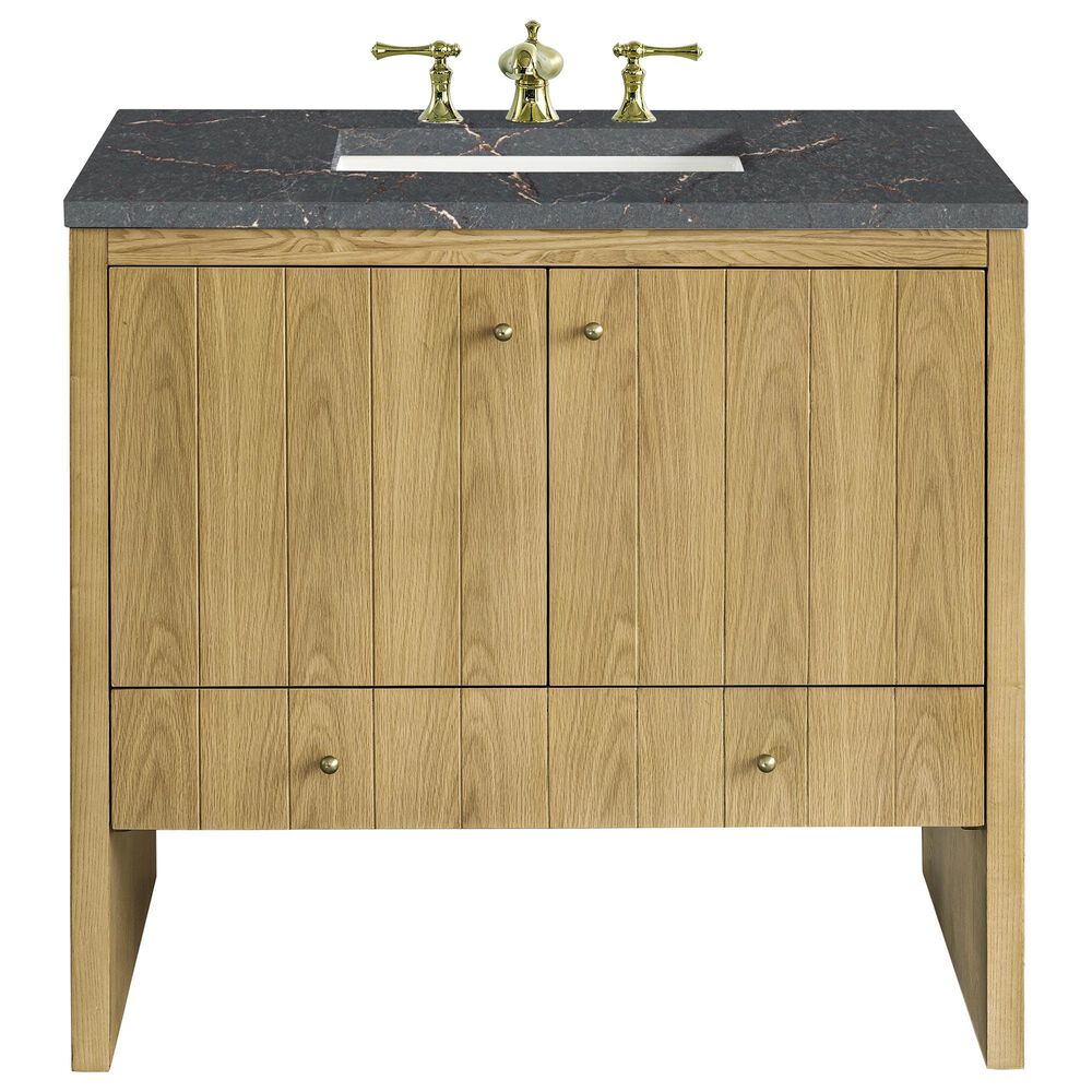 James Martin Vanities Hudson 36" Single Bathroom Vanity in Light Natural Oak with 3 cm Parisien Bleu Quartz Top and Rectangular Sink, , large