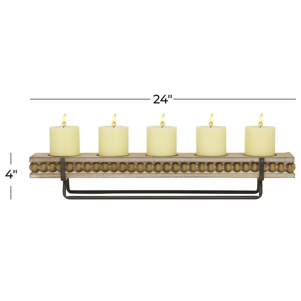 Maple and Jade Pillar 5-Plate Decorative Candelabra in Washed Brown and Matte Black, , large