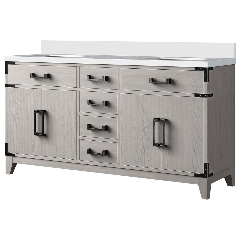 Lexora Home Laurel 60" Double Bathroom Vanity in White Oak with White Quartz Top and Rectangular Sinks, , large