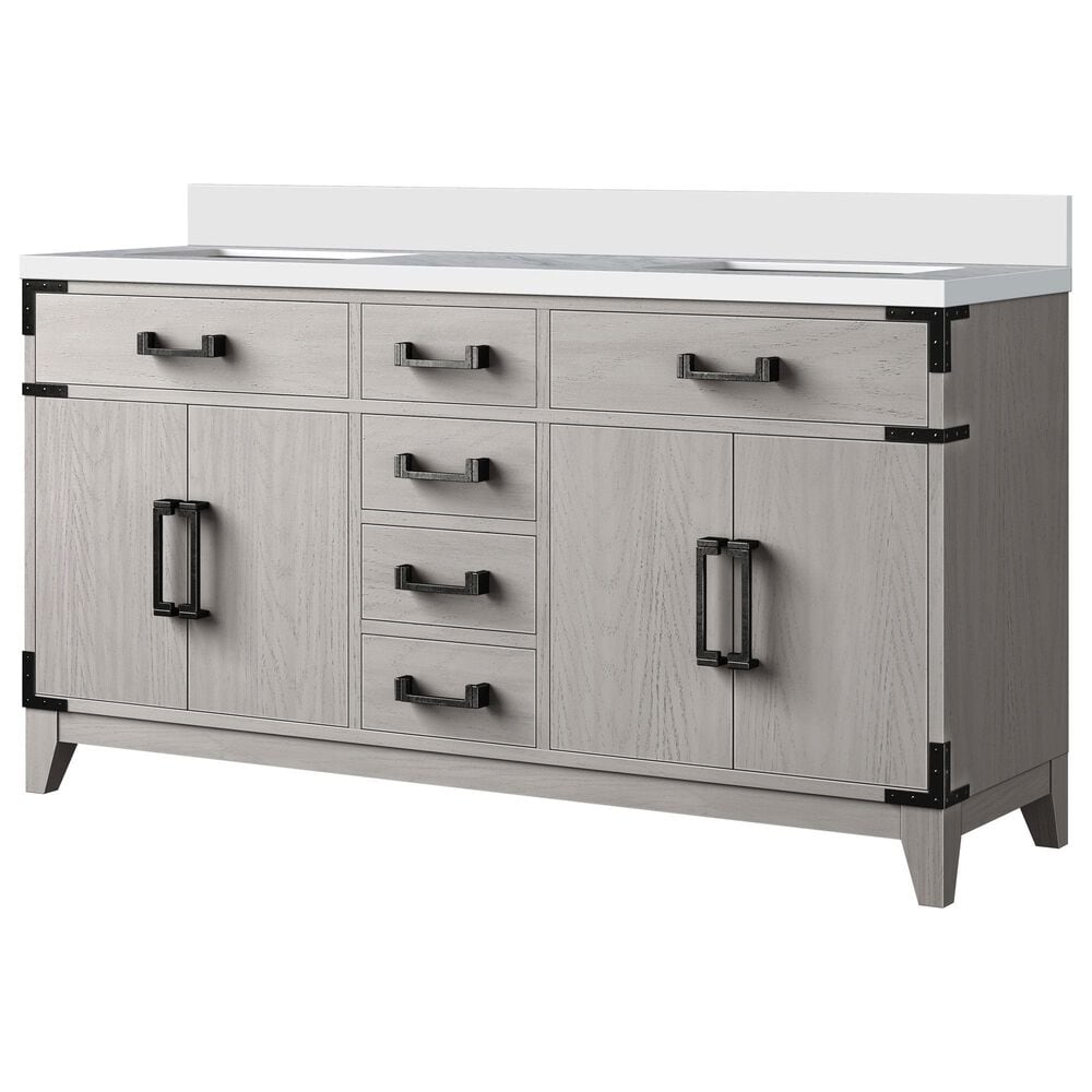 Lexora Home Laurel 60" Double Bathroom Vanity in White Oak with White Quartz Top and Rectangular Sinks, , large