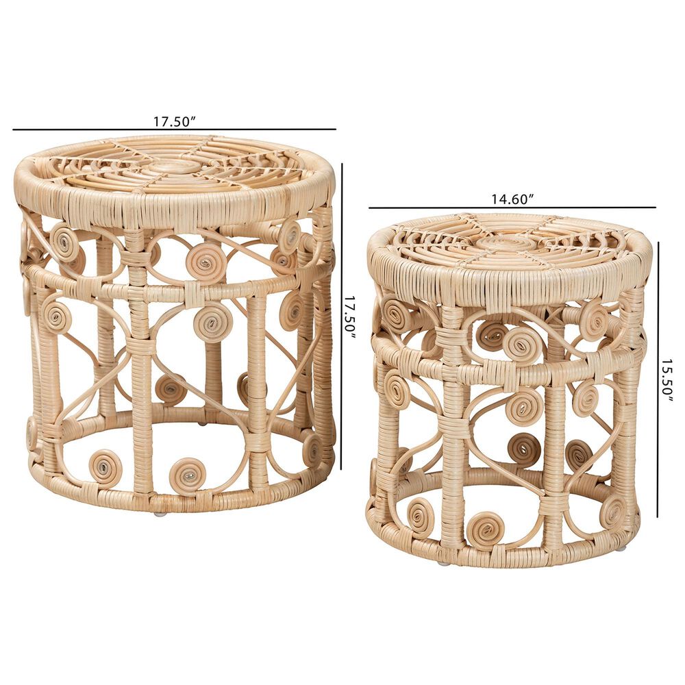 Baxton Studio Bowie 2-Piece Nesting End Table Set in Natural Brown, , large
