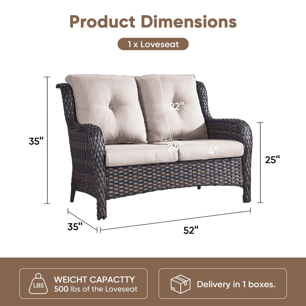 Sunwell Garden Patio Loveseat with Brown Frame in Beige, , large