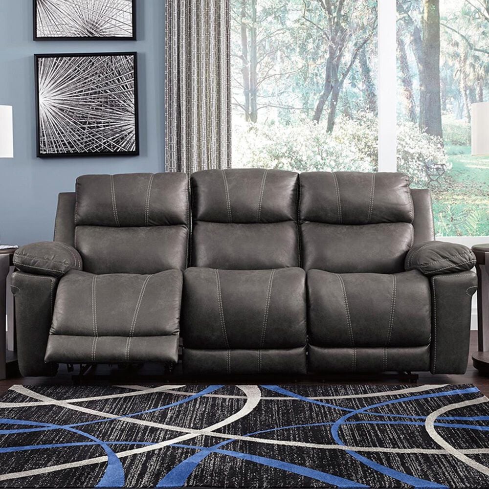 Ashley Erlangen Power Reclining Sofa with Adjustable Headrest in Midnight, , large