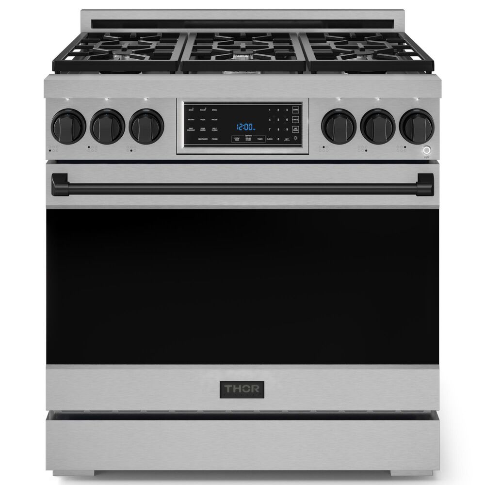 THOR KITCHEN Gordon Ramsay 6 Cu. Ft. 36" Professional Natural Gas Range with Black Handle Kit in Stainless Steel, , large