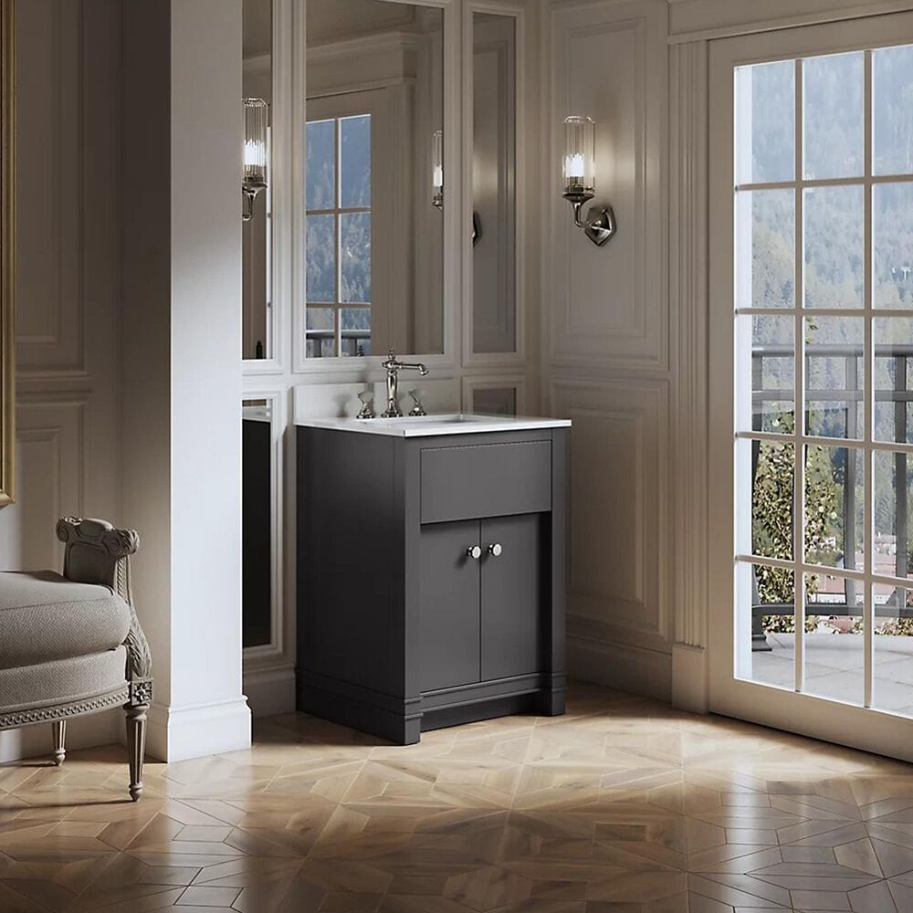 Kohler Alouette 24" Single Bathroom Vanity in Ferrous Grey with 2 cm White Quartz Top and Rectangular Sink, , large