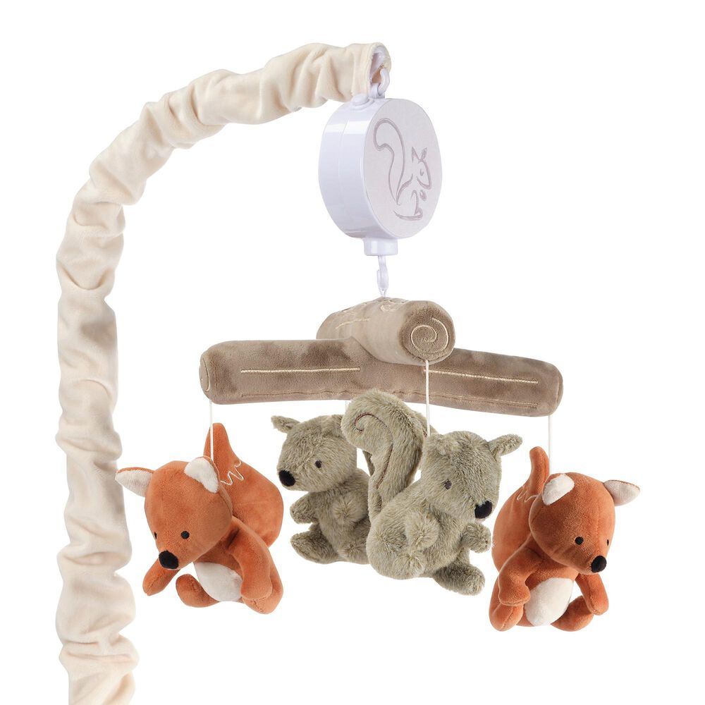 Lambs &amp; Ivy Treetop Fox Musical Baby Crib Mobile in Brown, Gray and Cream, , large