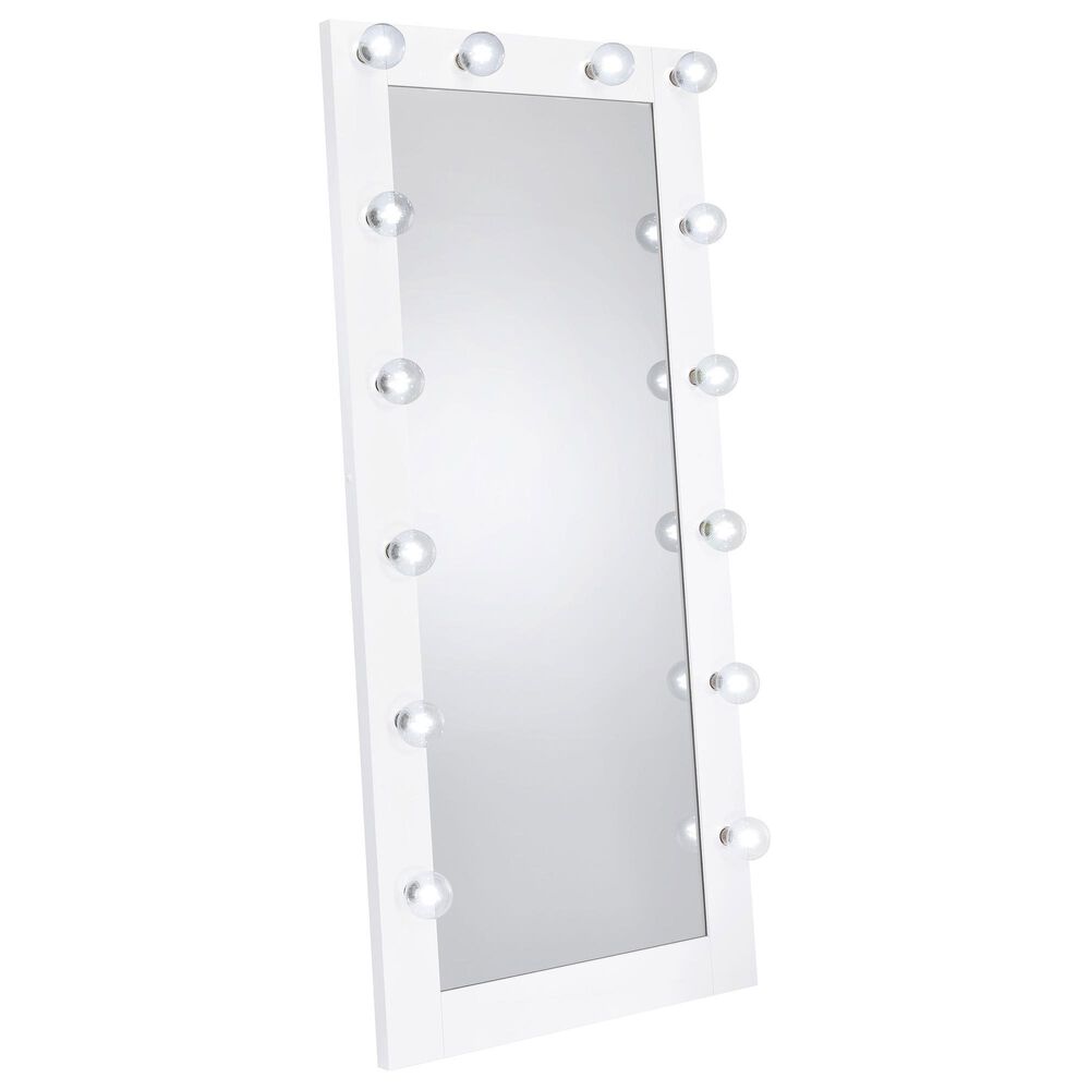 Coaster Zayan LED Lighting Floor Mirror in White Gloss &#40;Box 1&#41;, , large
