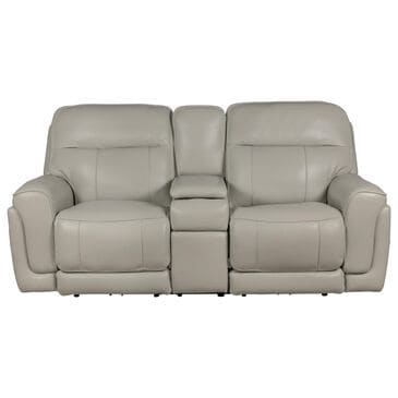 Sienna Designs Leather Power Reclining Console Loveseat with Power Headrests in Glacier Ice, , large