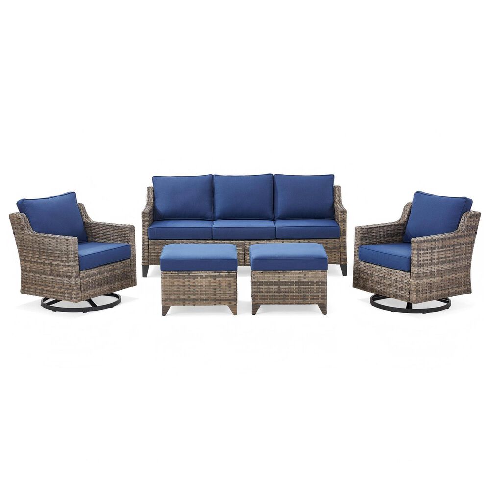 Sunwell Garden 5-Piece Patio Chat Set with Two Swivel and Gliding Chairs in Navy, , large