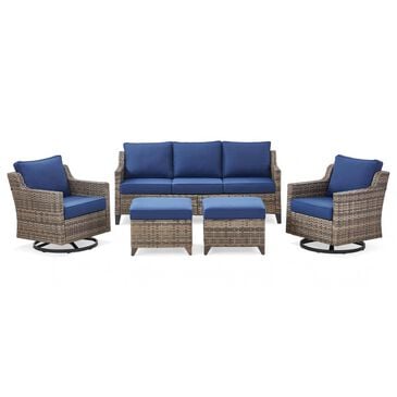 Sunwell Garden 5-Piece Patio Chat Set with Two Swivel and Gliding Chairs in Navy, , large