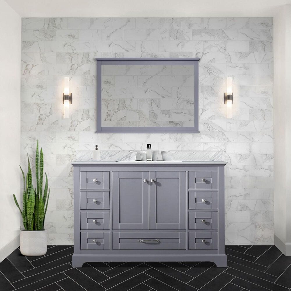 Lexora Home Dukes 48&quot; Single Bathroom Vanity in Dark Grey with 2 cm White Carrara Marble Top and Rectangular Sink, , large