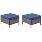 Sunwell Garden 17" Ottoman with Navy Cushion and Round Legs in Brown (Set of 2), , large