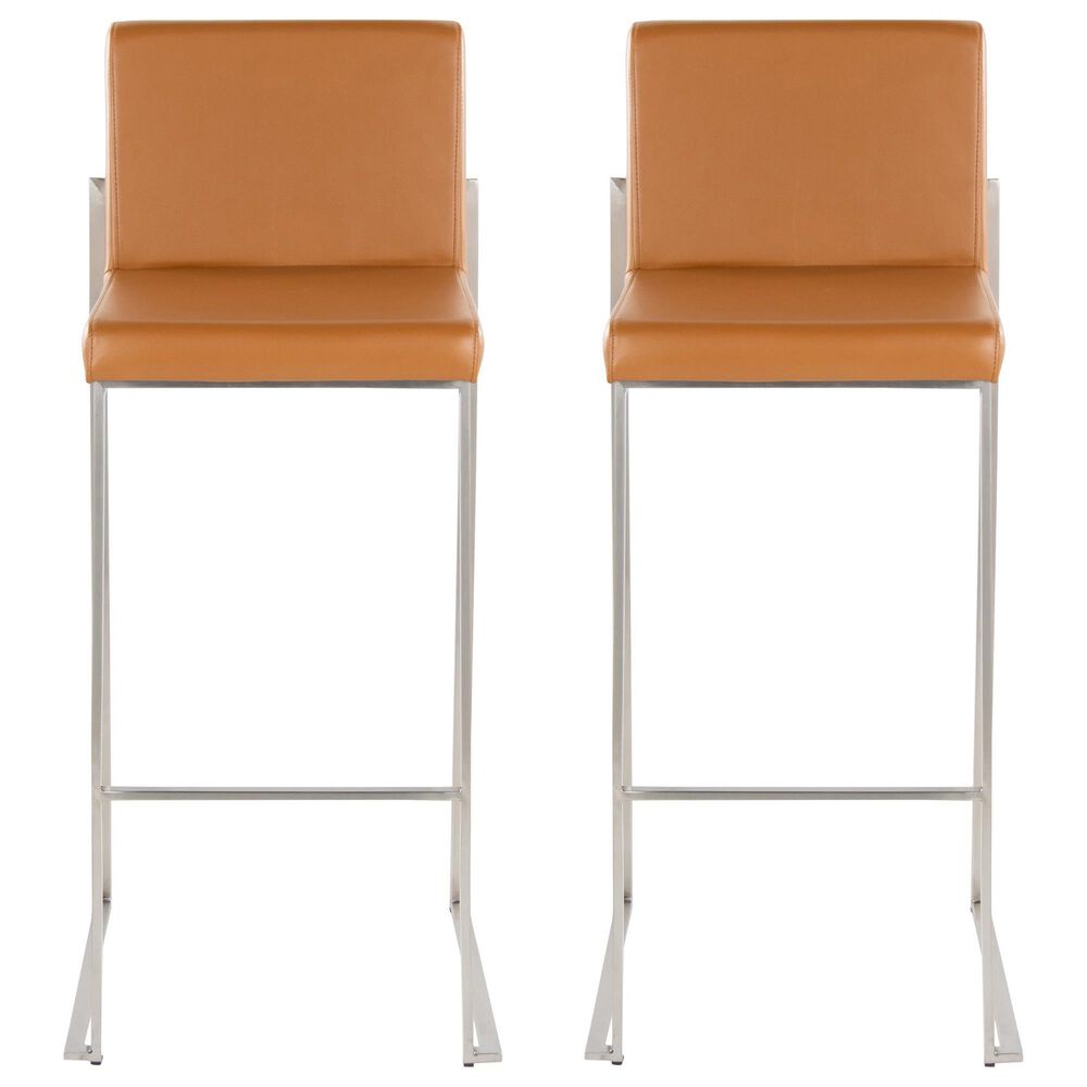 LumiSource Fuji Stackable Barstool with Camel Faux Leather in Stainless Steel (Set of 2), , large