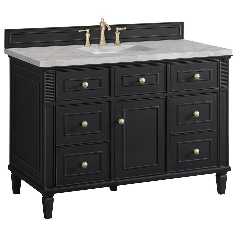 James Martin Vanities Lorelai 48" Single Vanity in Black Onyx with 3 CM Victorian Silver Quartz Top, , large