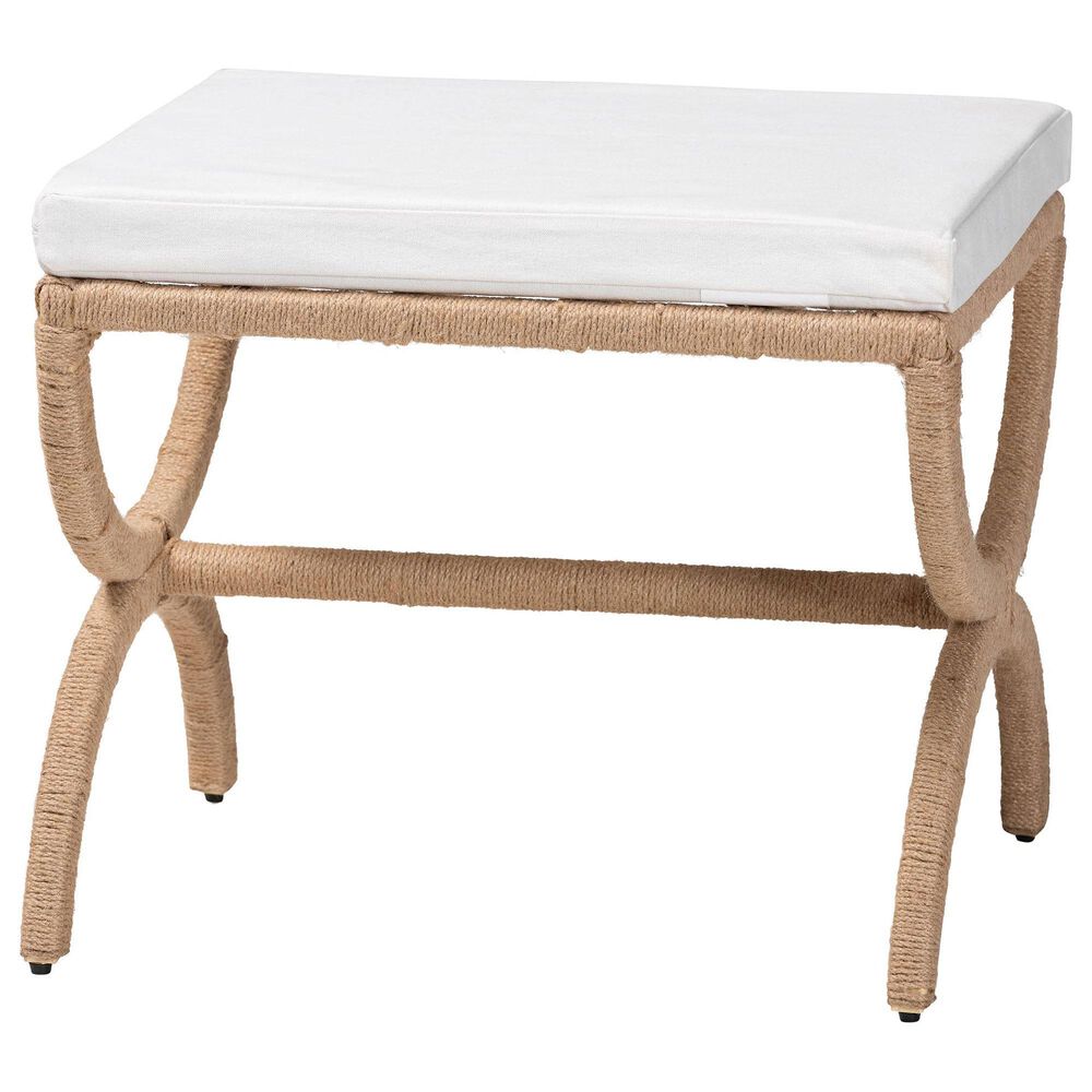 bali & pari Maliyah Ottoman with Natural Brown Jute in White, , large