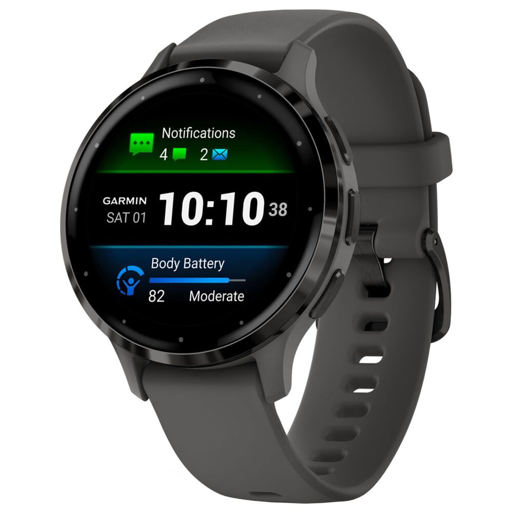 Garmin Venu 3S  Smartwatch 41mm Slate Stainless Steel Bezel Pebble Gray Case with Pebble Gray Silicone Band, , large