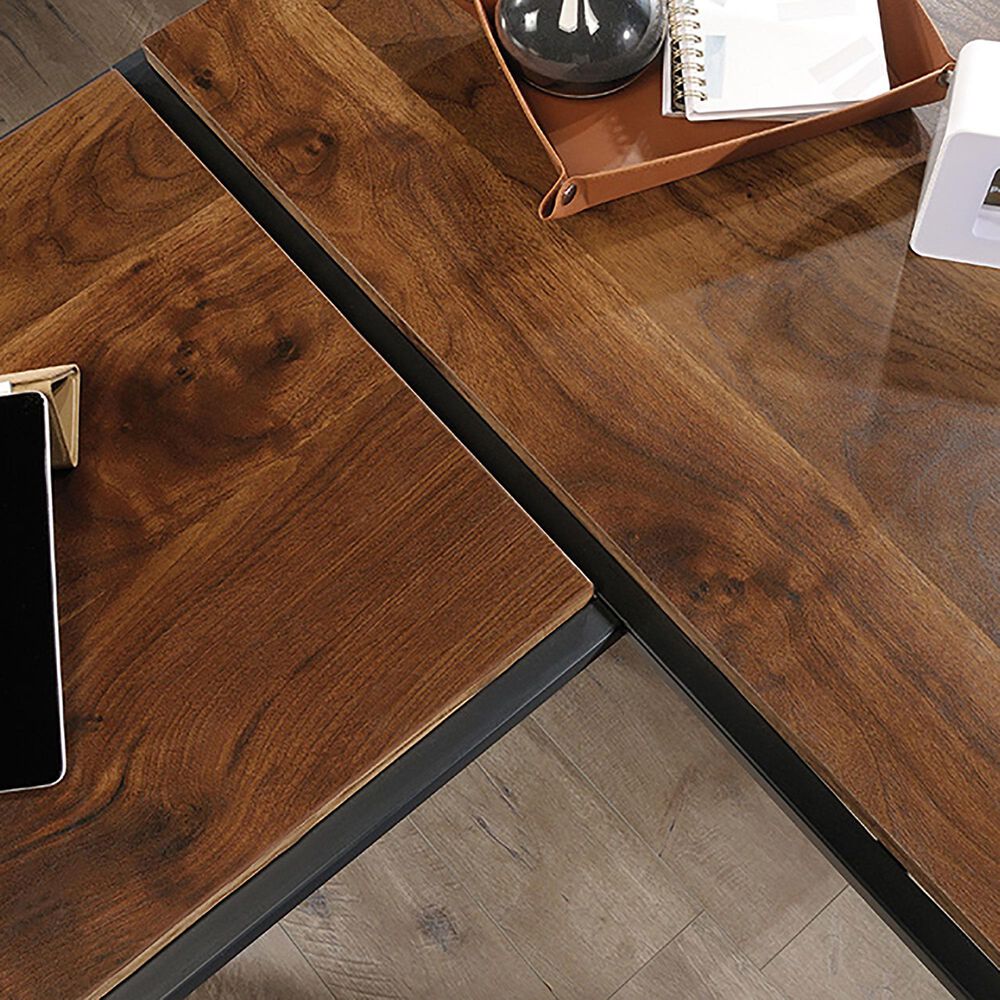 Sauder Nova Loft LShaped Desk in Grand Walnut and Black Shop NFM