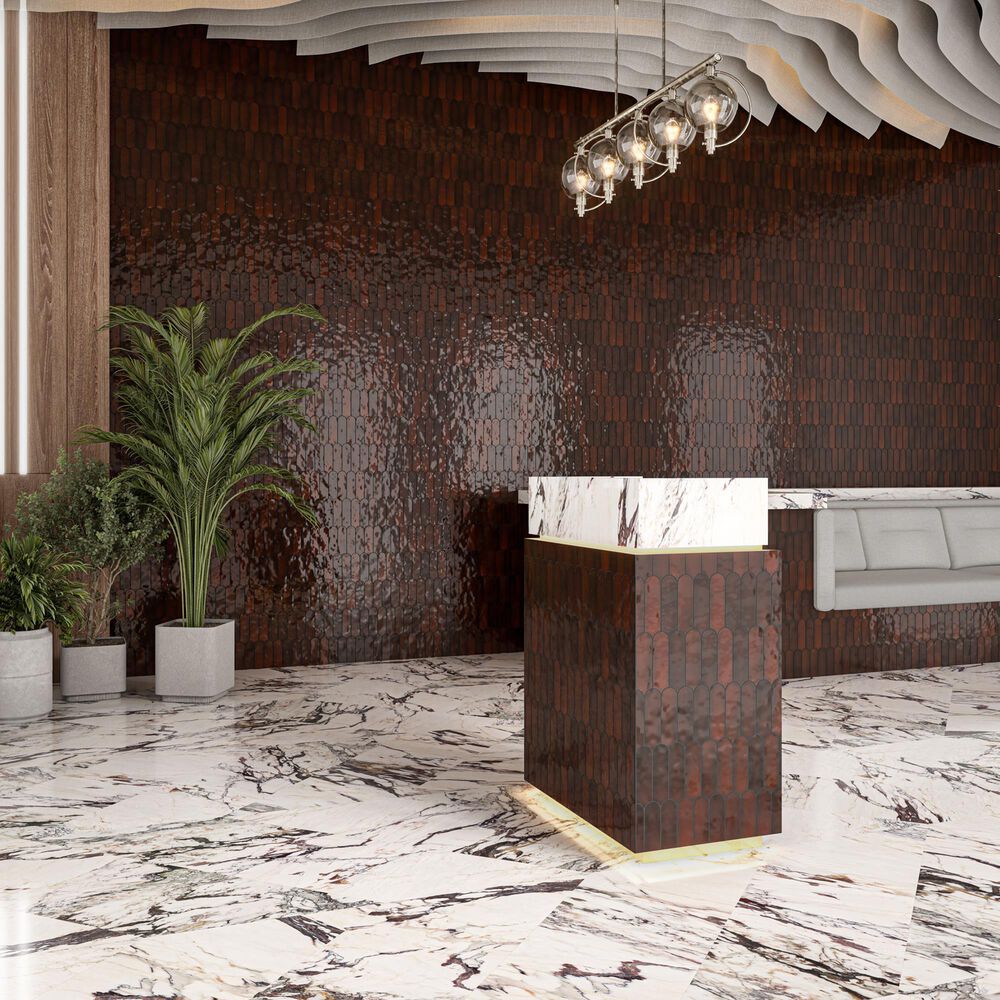 Dal-Tile Artefino Vintage Jasper 2" x 6" Fish Scale on 12" x 13" Porcelain Mosaic Sheet, , large