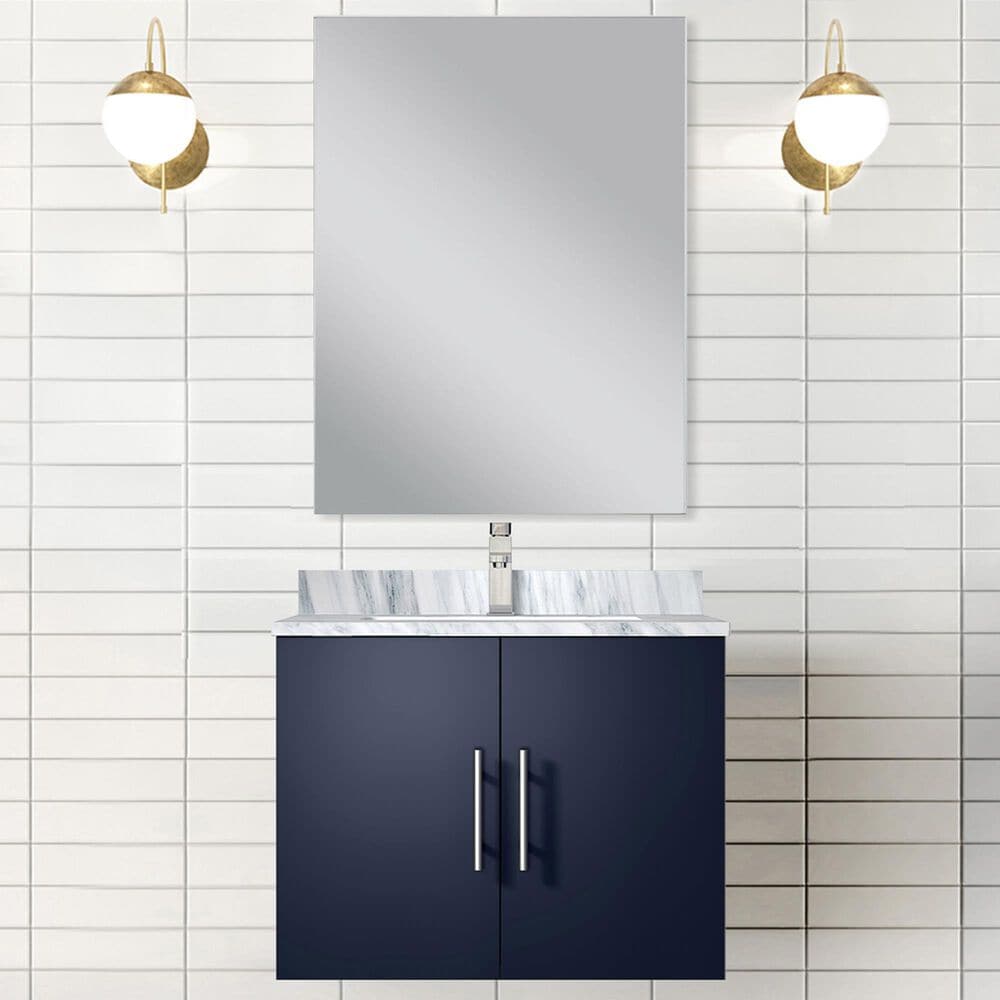 Lexora Home Geneva 24&quot; Single Bathroom Vanity in Glossy White with 2 cm White Carrara Marble Top, Rectangular Sink and 18&quot; Mirror, , large