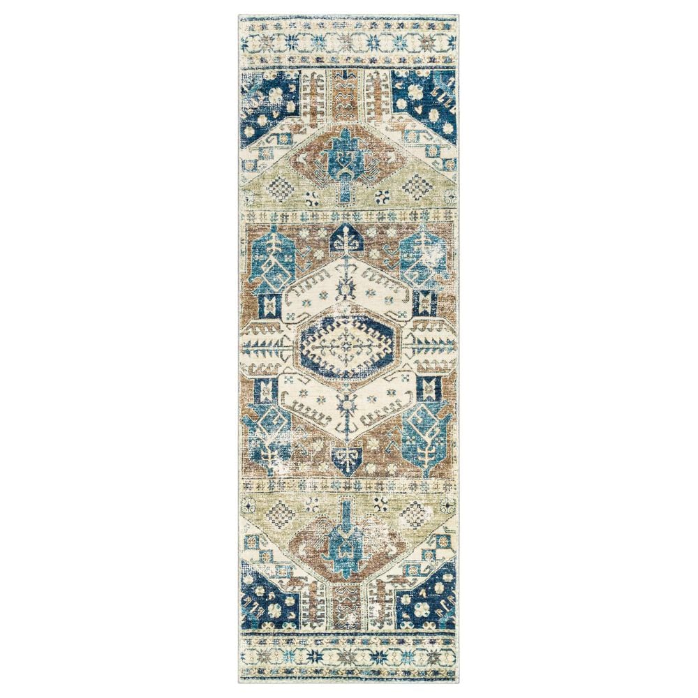 Surya Erin 2"6" x 7"6" Navy, Sage, Camel and Aqua Runner, , large
