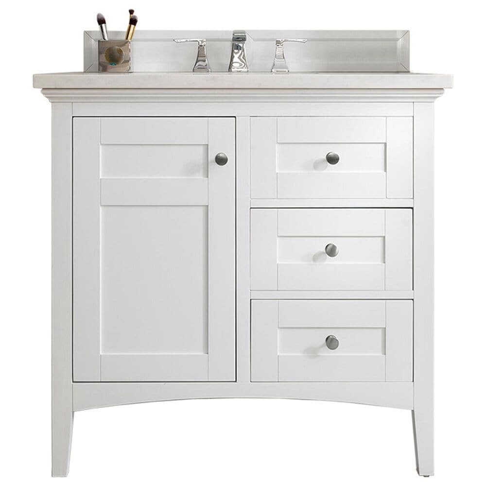 James Martin Vanities Palisades 36" Single Bathroom Vanity in Bright White with 3 cm Carrara White Marble Top and Rectangular Sink, , large