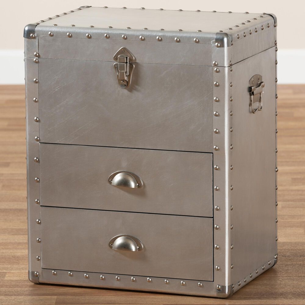 Baxton Studio Serge 2-Drawer Accent Storage Chest in Silver, , large