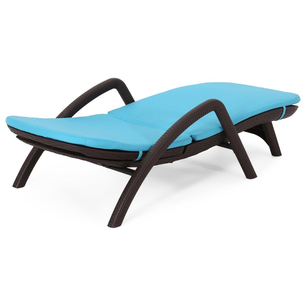Hearth and Haven Mikael Outdoor Chaise Lounge with Blue Cushion in Dark Brown, , large