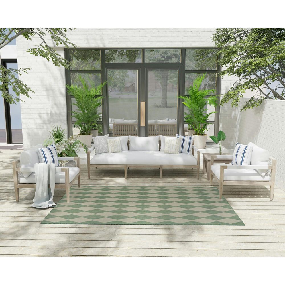 Nourison Positano Geometric Blue and Green 5&#39; x 7&#39; Indoor/Outdoor Area Rug, , large