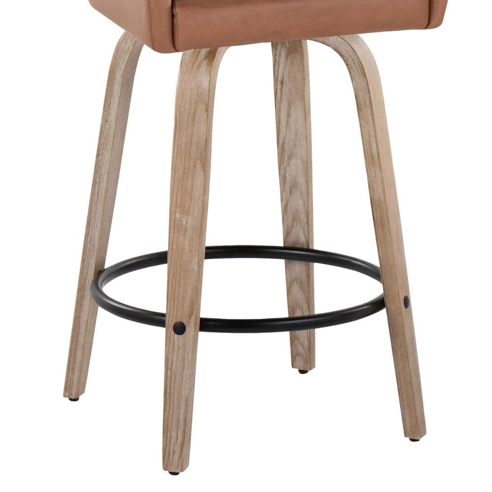 LumiSource Hannah Swivel Counter Stool with Camel Faux Leather Upholstery in Whitewashed and Black (Set of 2), , large