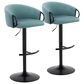 LumiSource Claire Swivel Adjustable Barstool with Light Blue Velvet Upholstery in Black (Set of 2), , large