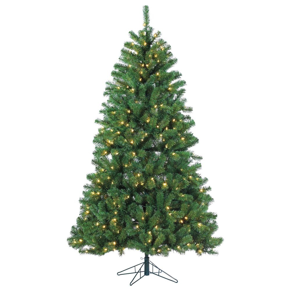 The Gerson Company 7" Montana Pine Artificial Christmas Tree with Warm White LED Lights in Green, , large