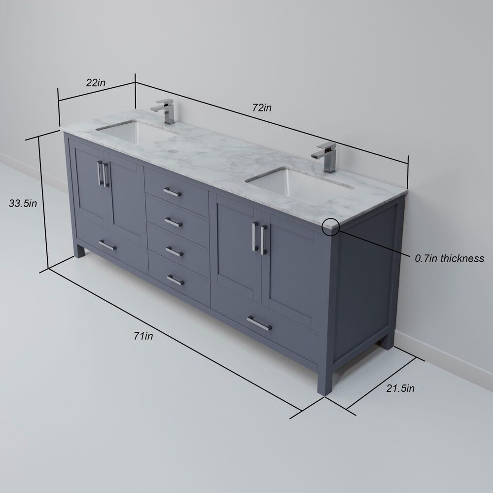 Lexora Home Jacques 72&quot; Double Bathroom Vanity in Dark Grey with 2 cm White Carrara Marble Top and Rectangular Sinks, , large
