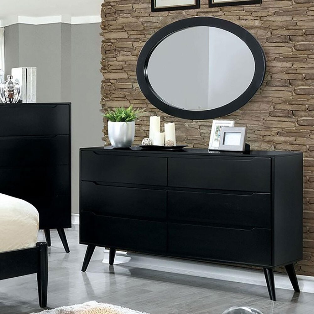 Furniture of America Lennart 6-Drawer Dresser and Oval Mirror in Black, , large