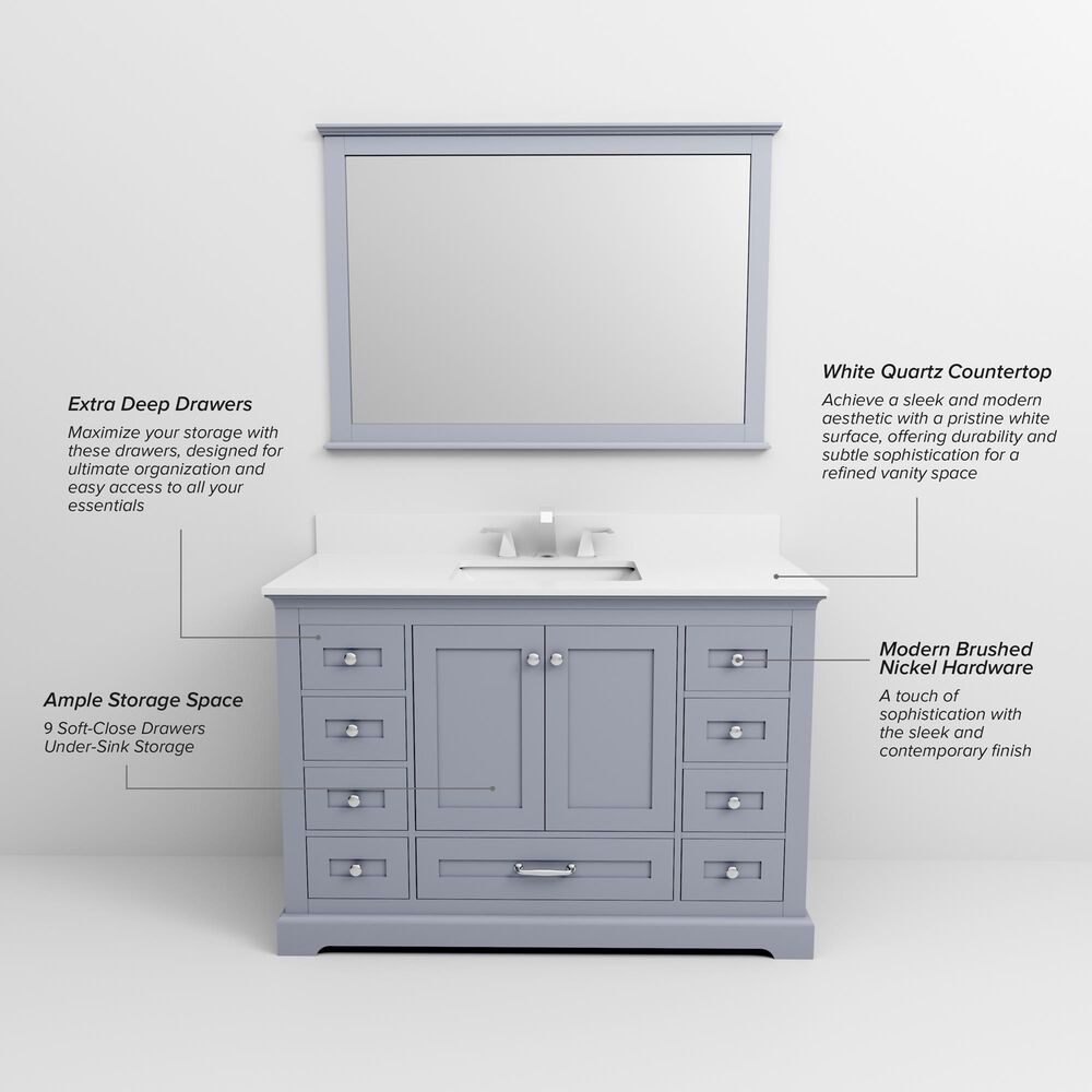 Lexora Home Dukes 48" Single Bathroom Vanity in Dark Grey with 2 cm White Quartz Top and Rectangular Sink, , large