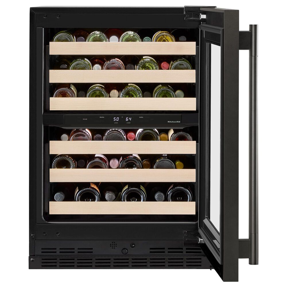 KitchenAid 24&quot; Undercounter Wine Cellar with Full-Extension Wood-Front Racks and Right Hinge in Black Ore, , large