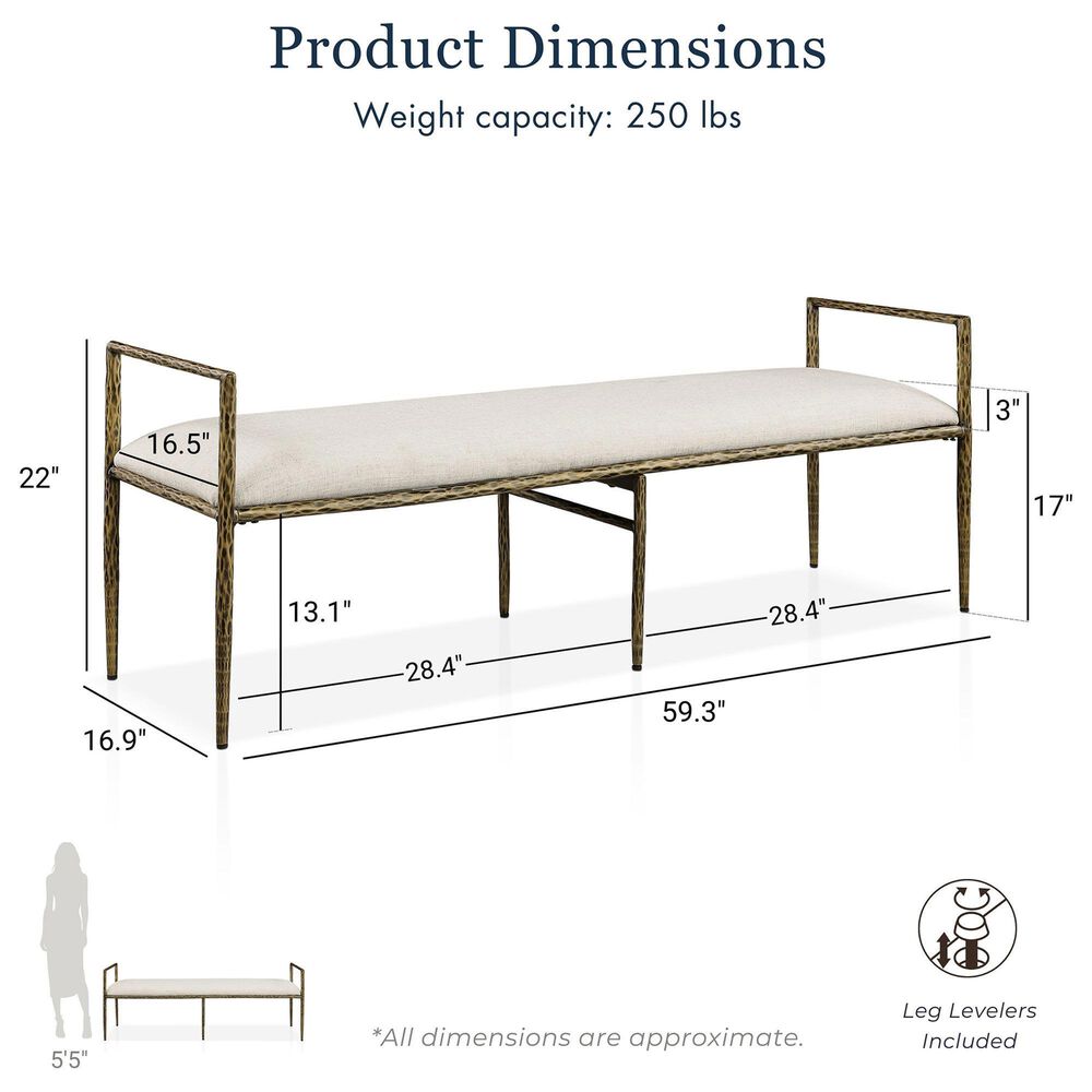 Furniture of America Lalia Metal Padded Upholstered Bench in Matte Gold, , large