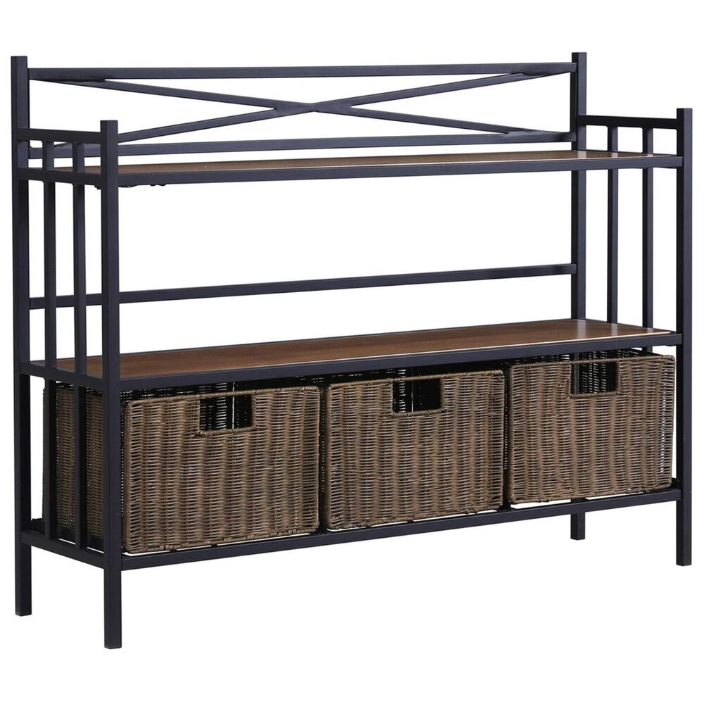 Southern Enterprises Pengrove Bakers Rack Sideboard in Rustic Brown and Dark Distressed Pine, , large