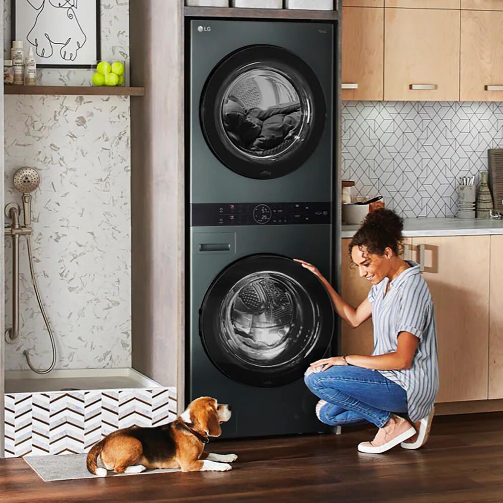 LG Single Unit Front Load LG WashTower with Center Control 4.5 Cu. Ft. Washer and 7.4 Cu. Ft. Gas Dryer in Nature Green, , large
