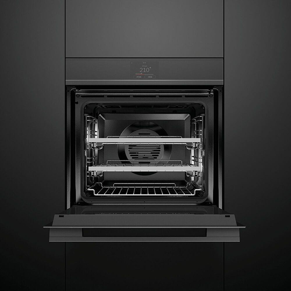 Fisher and Paykel 24" Contemporary Single Wall Oven with Steam in Black Nebraska Furniture Mart