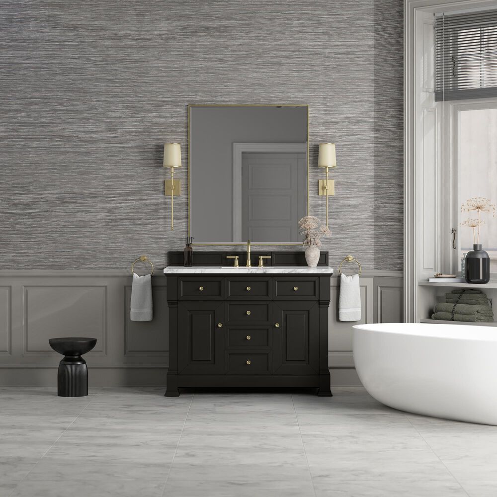 James Martin Vanities Brookfield 48" Single Bathroom Vanity in Black Onyx with 3 cm Carrara White Marble Top and Rectangular Sink, , large