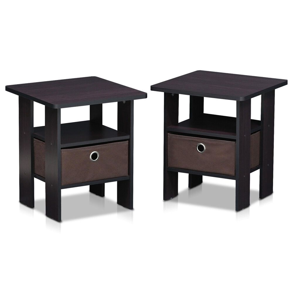 HOMLUX 2-Piece 1-Shelf End Table with Bin Drawer in Dark Walnut, , large